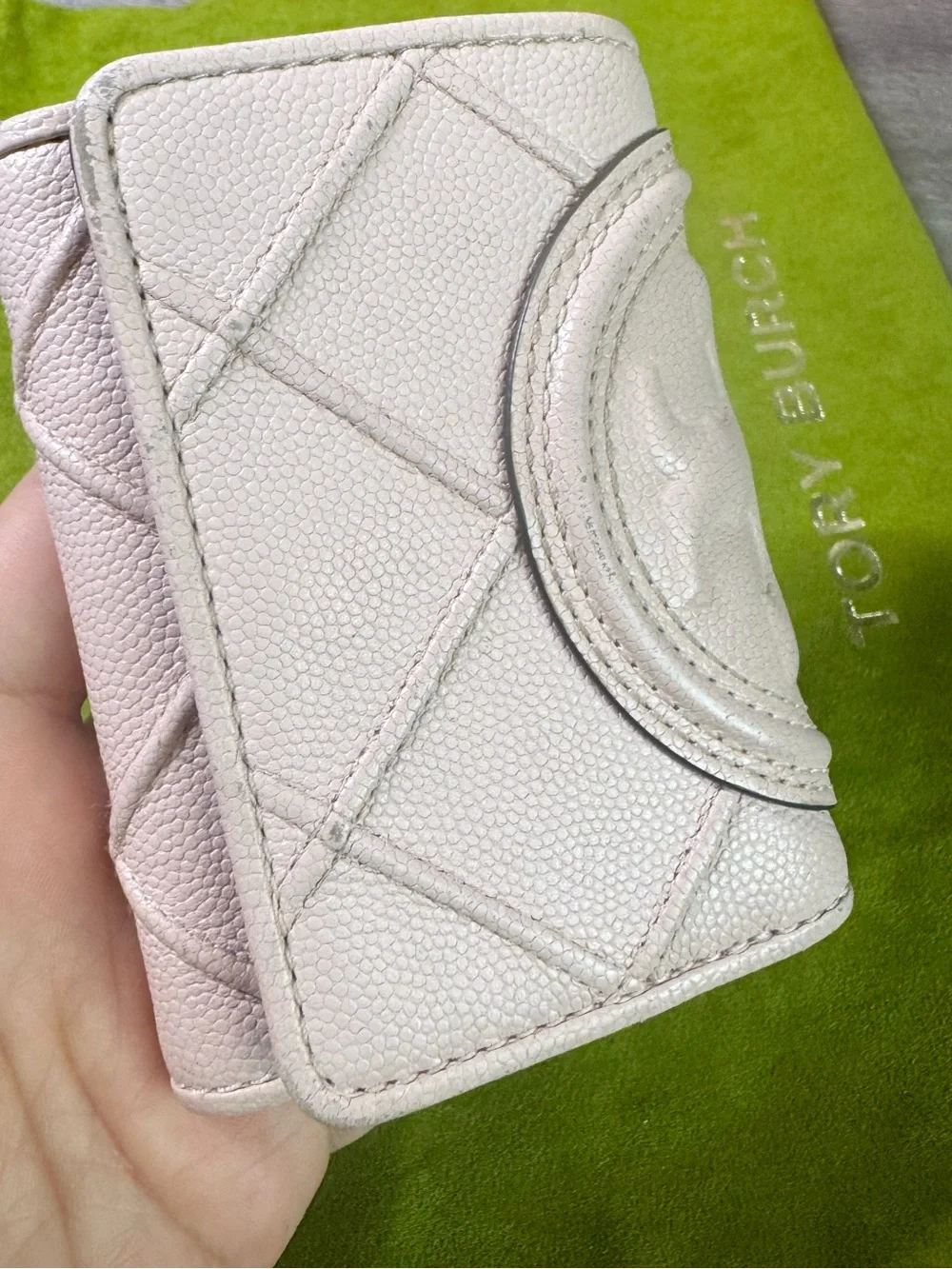 Tory Burch Blush Soft Polished Pebbled Grain Leather Fleming Wallet $198